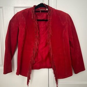 Chicos Red Suede Fringe Jacket